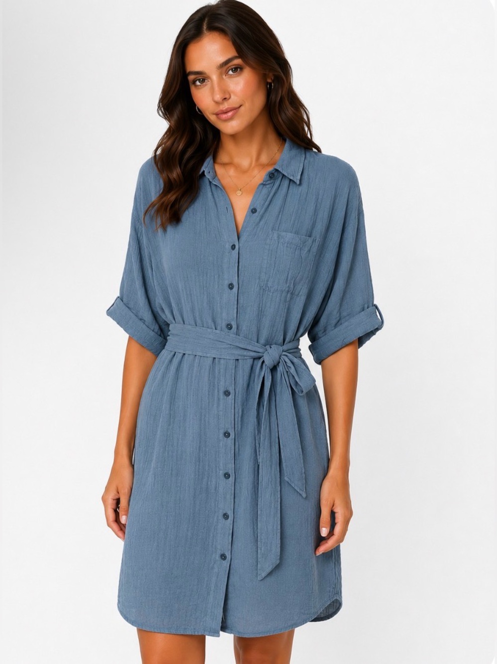 Grade & Gather Button Down Tie Waist Dress NWT 100% Cotton